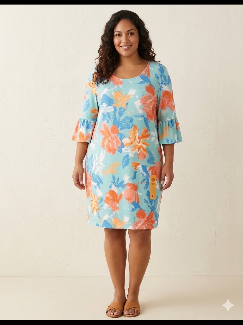 Ruby Rd. Light Blue Floral Ruffle-Sleeve Swim Coverup